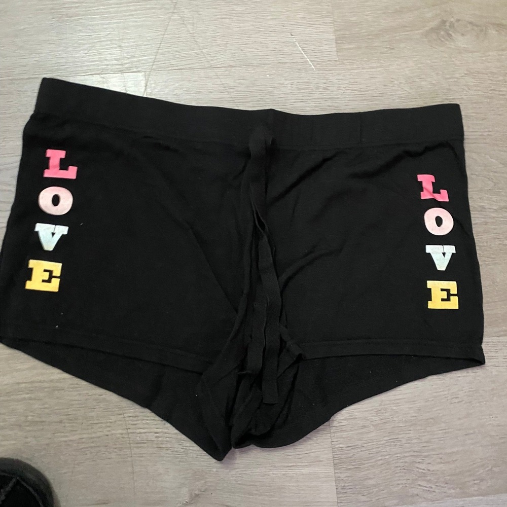 Bobbie Brooks Lounge Shorts Women L Black Love Graphic Knit Pajama Bottoms